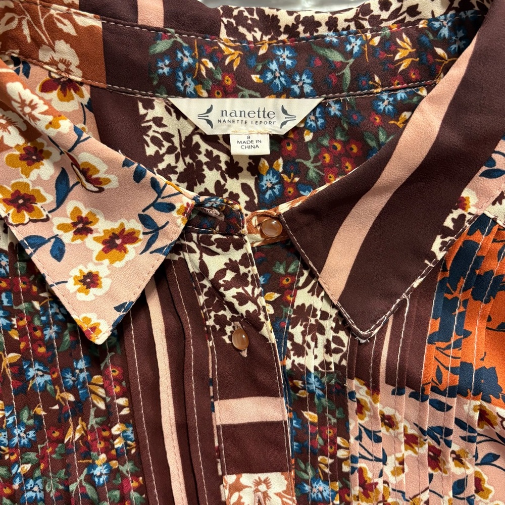 Nanette Lepore Button Up Patchwork Shirtdress Tie… - image 7